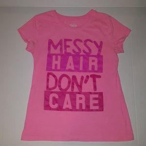 Justice "Messy Hair Don't Care" Pink Tee Shirt